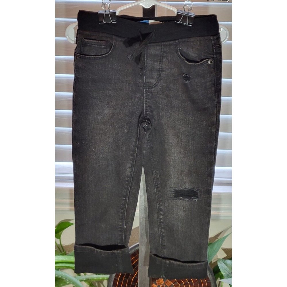 Old Navy Black Gray Grey Holed Skinny Faux Denim Jeans Drawstring Toddler 3T